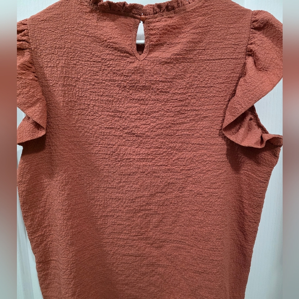 SHEIN Rust Ruffle Sleeve Blouse - Picture 3 of 5